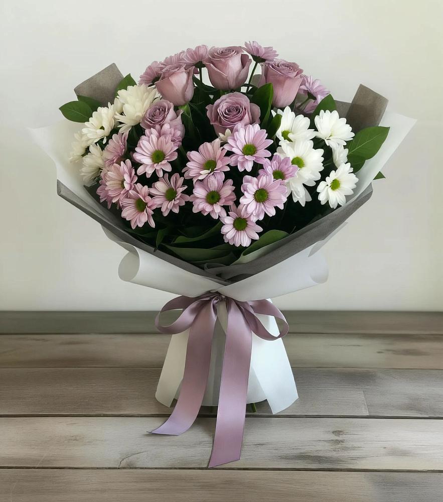 Букет цветов из: Хризантемы и Розы в Тропарево