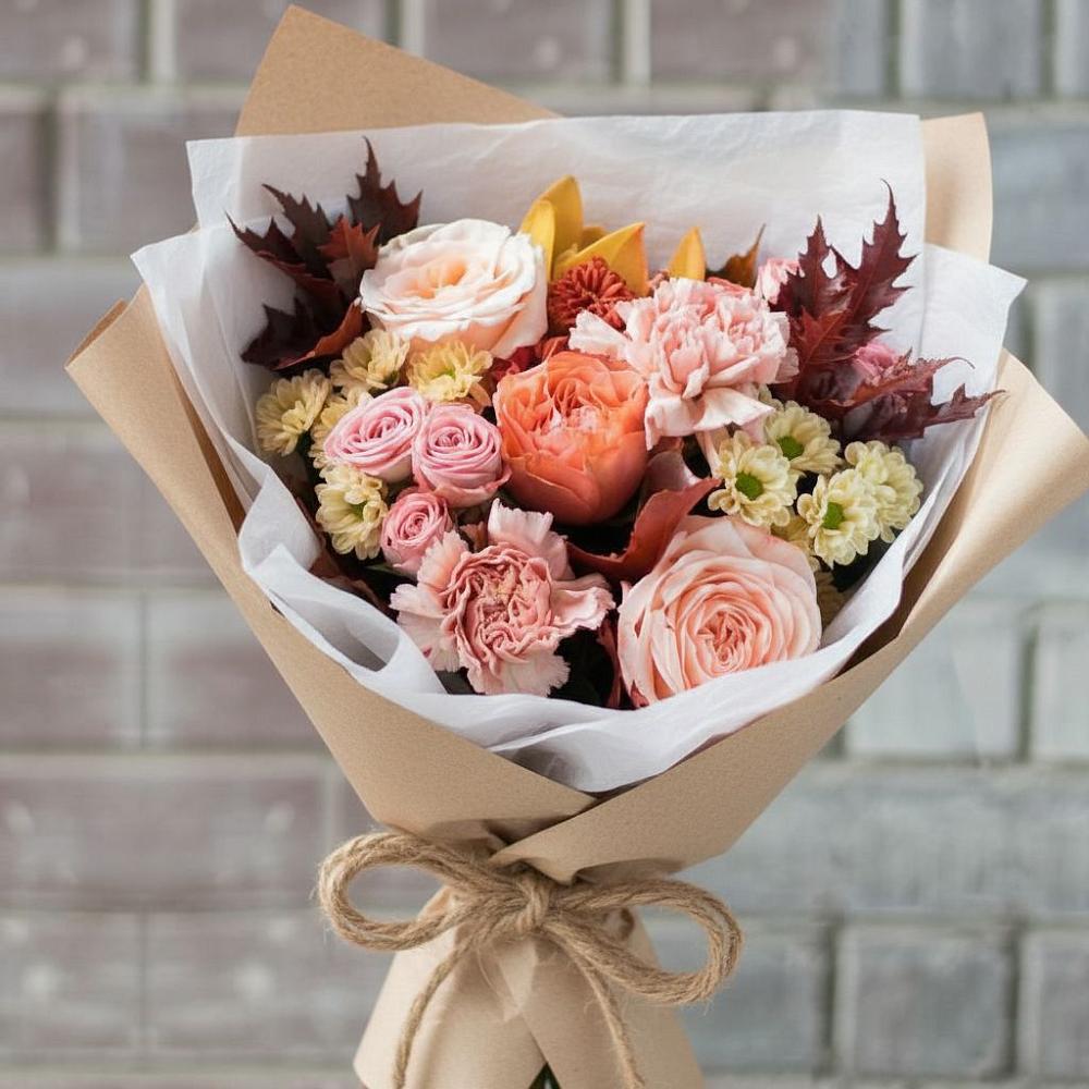 Букет цветов из: Гвоздики, Хризантемы и Розы в Тропарево