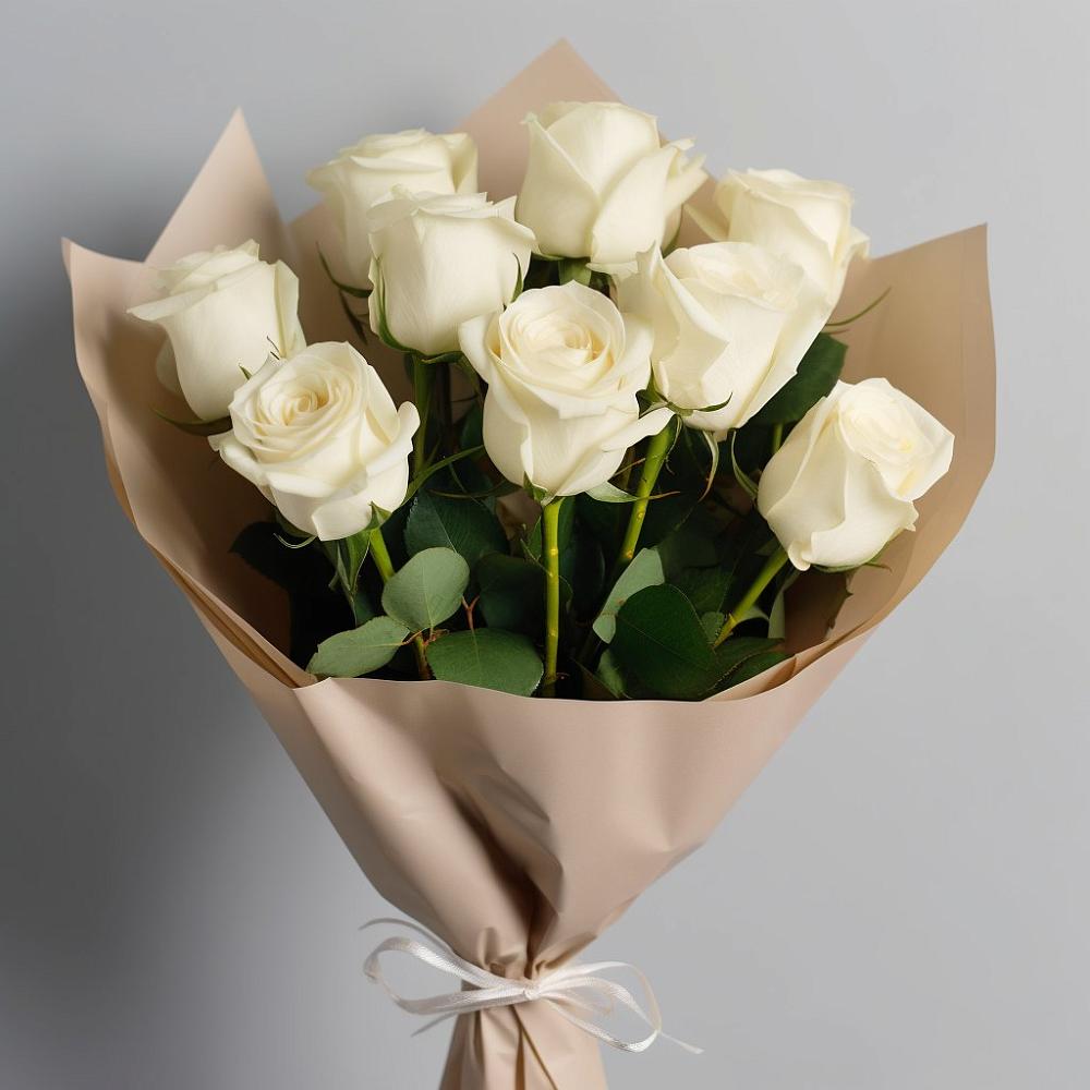 Букет 9 Белых роз Эдлесс Лав в Тропарево