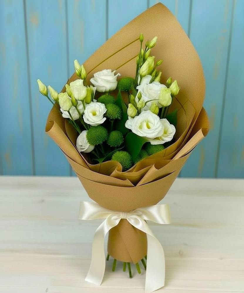 Букет цветов из: Хризантемы и Лизиантусы в Тропарево