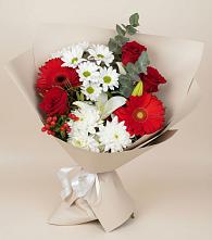 Букет цветов из:  Розы, Хризантемы, Герберы и Лилии в Тропарево