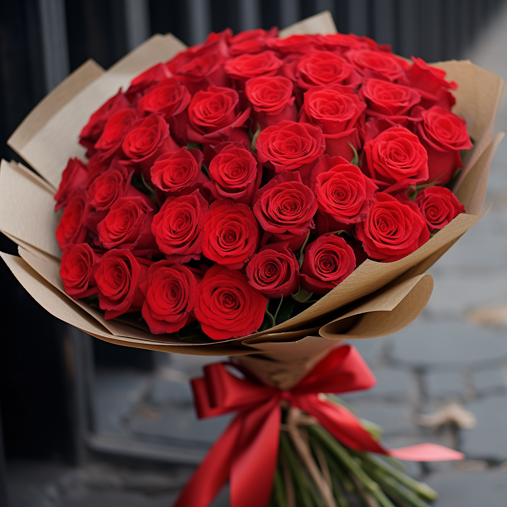 Букет 51 Красная роза Эдлесс Лав в Тропарево
