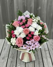 Букет цветов из:  Альстромерии, Гвоздики, Розы и Хризантемы в Тропарево